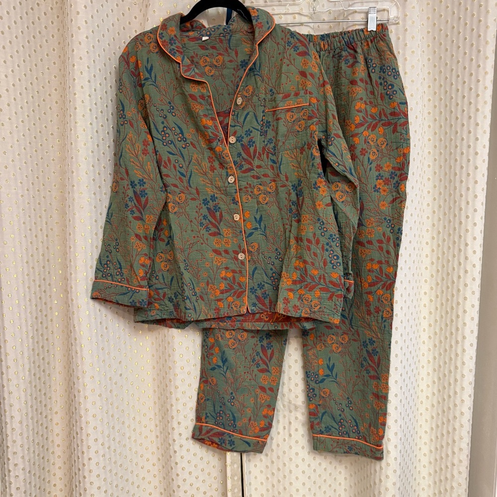 Botanical Bliss Pajama Set - Teal and Orange